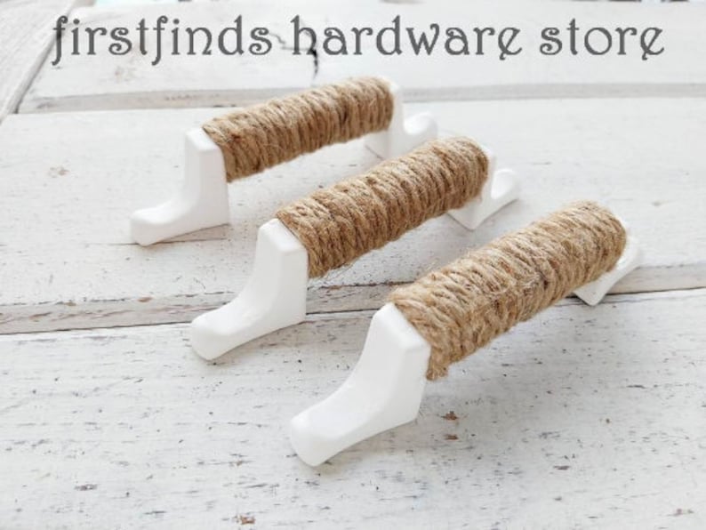 Nautical Rope Handle Beach Cottage Drawer Pull Painted White Cabinet Door Hardware Square Rustic Farmhouse 1 Screws Included 3inch Mount image 1