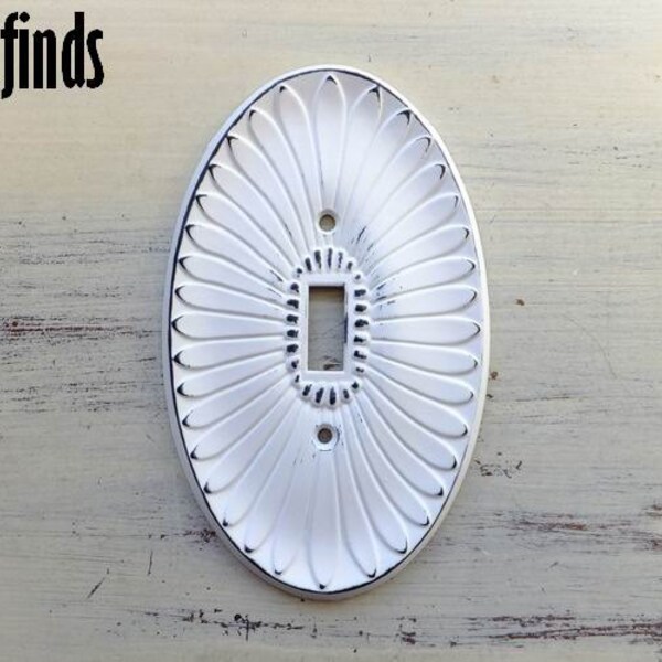 Oval Switch Plate White Shabby Chic Metal Cover Vintage Painted Light Cottage Kitchen Bathroom Bedroom DETAILS LISTED BELOW