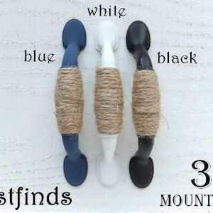 Sets of White or Blue Beach House Rope Handle Nautical Drawer Pull Painted Metal Coastal Cabinet Hardware Screws Included 3inch Mount image 3