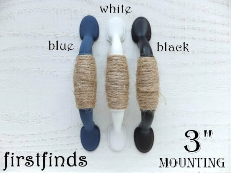 Sets of White or Blue Beach House Rope Handle Nautical Drawer Pull Painted Metal Coastal Cabinet Hardware Screws Included 3inch Mount image 3