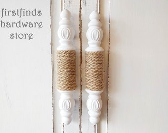 2 White X-Large Custom Rope Wrapped Door Pulls Oversized Painted Cabinet Door Hardware Screws Included 6inch Mounting