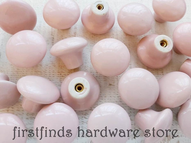 Ready to Ship SETS OF 6 Pink Vintage Ceramic Knobs Farmhouse image 0