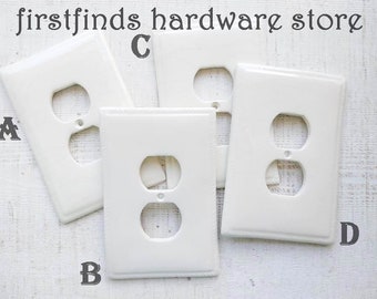 CERAMIC Plug Outlet Covers Off-white Cream Color Porcelain Electrical Plate Cottage Over Sized Some Crazing Vintage Farmhouse Screw Included