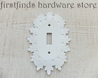 Vintage Metal Light Switch Plate Electrical Cover Shabby Chic White Cottage Wall Hardware Double Toggle Painted Starburst Screws Included