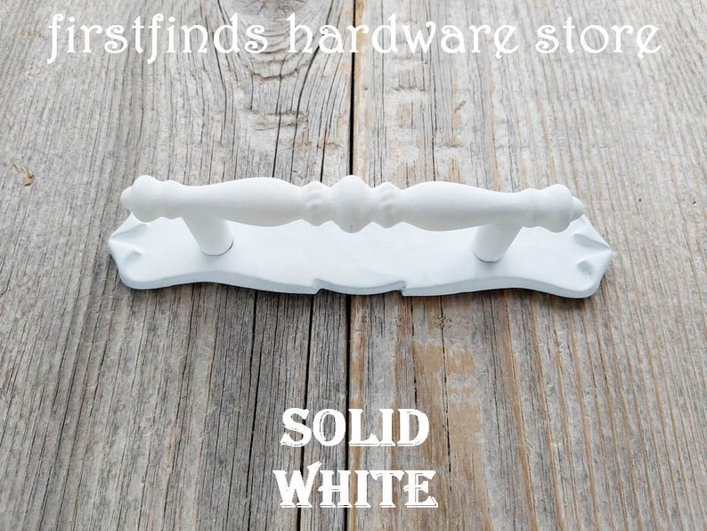 White Distressed Kitchen Cabinet Handle Shabby Chic Paint Metal Door Back Plate Drawer Carriagehouse Farmhouse Hardware Screws Include 3inch image 5