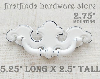 Chippendale Swing Handle Classic Brass or White Drawer Pulls Original Metal Hardware Farmhouse Furniture Screws included 2.75inch Mount