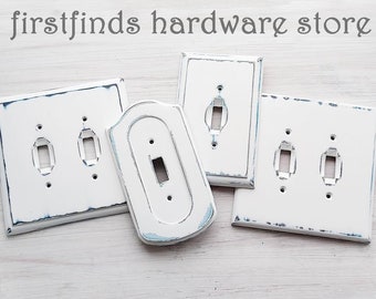 Painted Wood Coastal Beach House Light Switch Plates Distressed White Blue Electrical Cover Toggle Farmhouse Rustic Shabby Screws Included