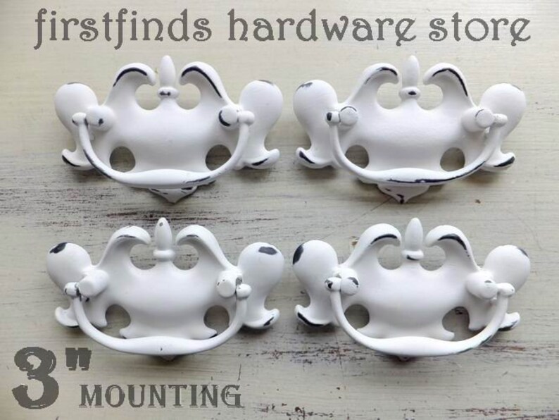 SETS OF 4 Chippendale Handles White Shabby Chic Furniture image 0