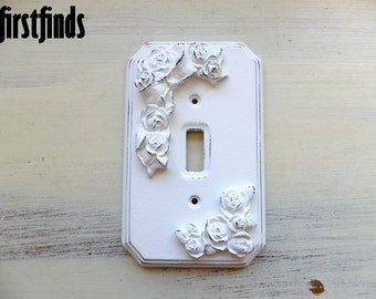 Rose & Bow Electrical Switch Plate Cover Plate Shabby Chic White Vintage Wood Metal Wall Single Light Kitchen Bathroom Bedroom Screws Inc.