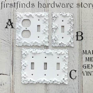 Shabby Chic White Light Switch Plate Electrical Cover Ornate Outlet Plug Triple Flower Painted Metal Cottage Farmhouse Toggle Screw Included