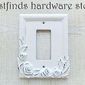 UNIQUE Rose GFI Light Switch Plate Electrical Outlet Cover Shabby Chic White Black Framed Rocker Painted Handmade Single Screws Included Distressed White