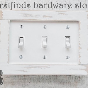 Distressed Wood Shiplap Triple White Light Switch Plate Farmhouse Cottage Shabby Chic Electrical Cover Painted Toggle Framed Screws Include