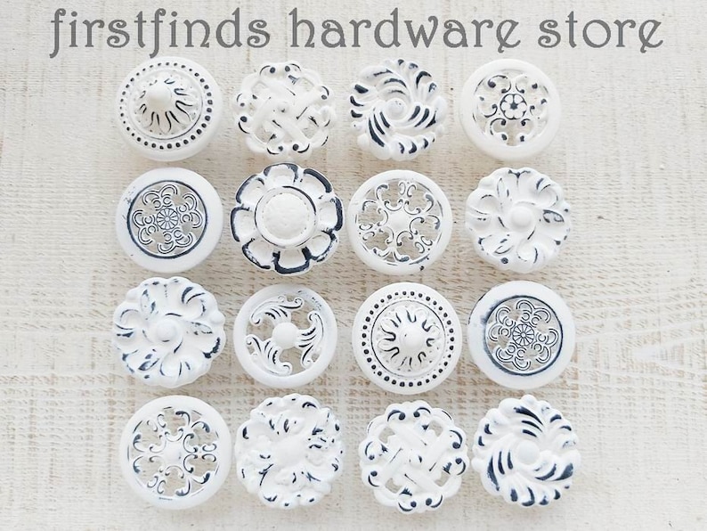 READY TO SHIP 16 Misfit White Knobs Shabby Chic Distressed image 0