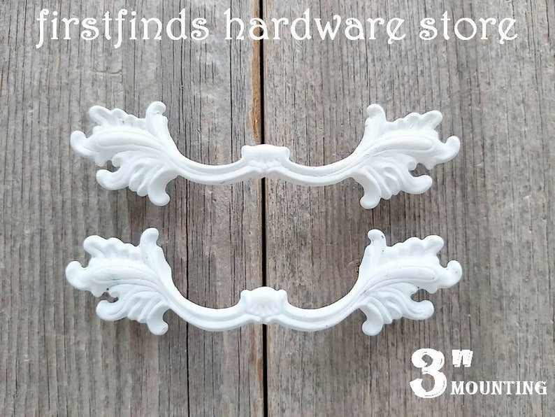 SET OF 2 Shabby Chic Drawer Pulls White Handles Hardware Solid White