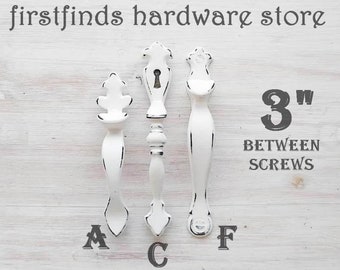 SETS OF Vertical Cabinet Door Handles Shabby Chic White Kitchen Pulls Painted Cupboard Hardware Farmhouse Screws Included - 3inch Mounting