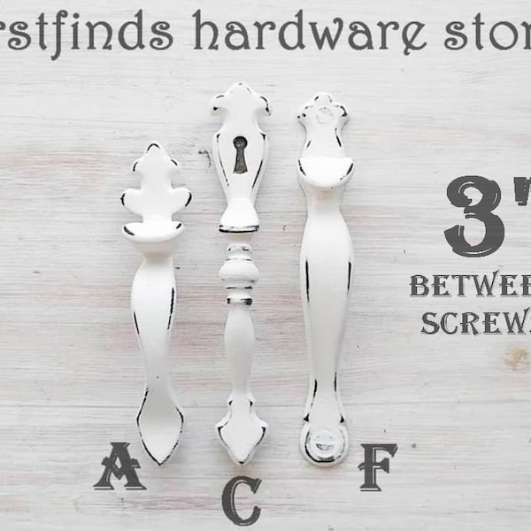 SETS OF Vertical Cabinet Door Handles Shabby Chic White Kitchen Pulls Painted Cupboard Hardware Farmhouse Screws Included - 3inch Mounting