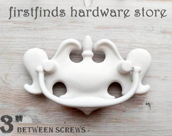Medal Chippendale Drawer Handles White Shabby Chic Furniture Georgian Dresser Hardware Painted Swing Pull Screws Included 3inch Mounting