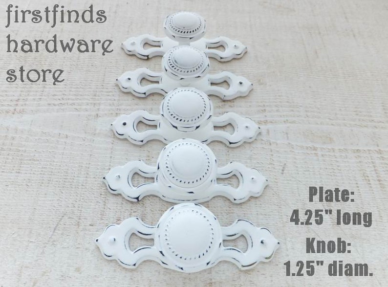 SET OF 6 White Drawer Pulls Shabby Chic Dresser Drawer Knobs image 0