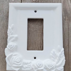 UNIQUE Rose GFI Light Switch Plate Electrical Outlet Cover Shabby Chic White Black Framed Rocker Painted Handmade Single Screws Included image 5