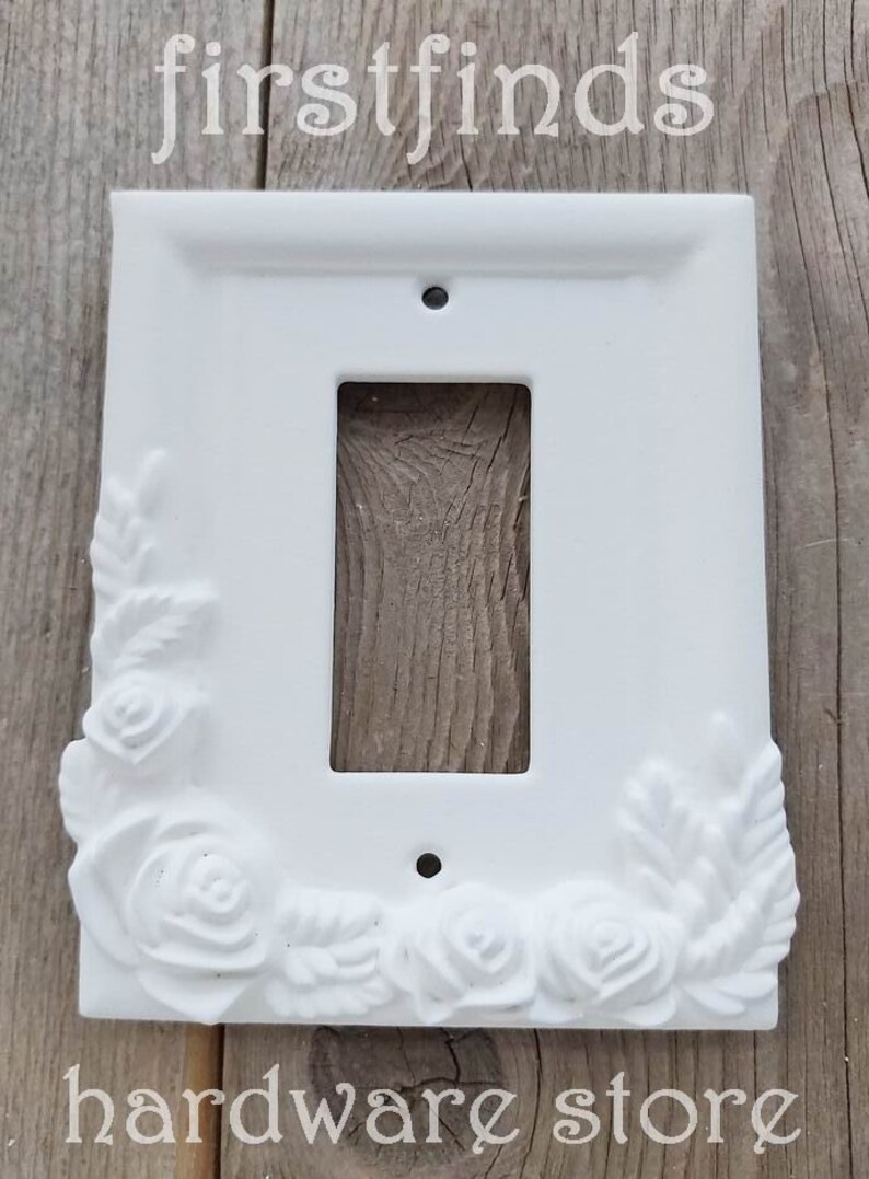 UNIQUE Rose GFI Light Switch Plate Electrical Outlet Cover Shabby Chic White Black Framed Rocker Painted Handmade Single Screws Included image 5