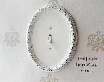 OFF-White Distressed Gold Custom Oval Shabby Chic Light Switch Plate Electrical Cover Painted French Framed Toggle Plastic Screws Included