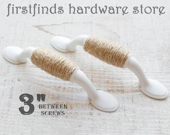 Rope Handles Beach House White or Blue Nautical Drawer Pulls Painted Metal Coastal Cabinet Hardware - Screws Inc - 3inch Mount 50 AVAIL