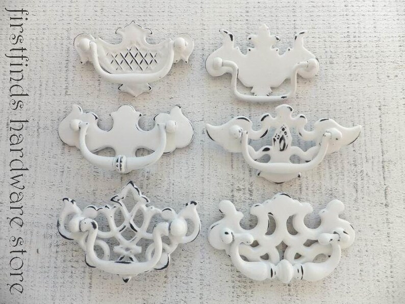 SET OF 6 Dresser Drawer Pulls White Misfit Shabby Chic Handles image 0