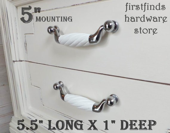 Sets Of 2 White Drawer Handles Chrome Swing Pulls Cabinet Etsy