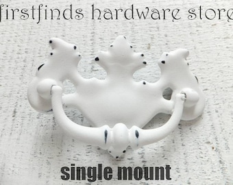 Single Mounting Drawer Pulls Shabby Chic White Handle Furniture Hardware Vintage Chippendale Swing Canadian Leaf Screws Included