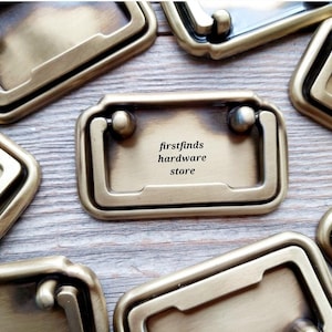 Campaign Dresser Drawer Swing Handles Metal Cupboard Furniture Pulls Antique Brass Cabinet Hardware Original Gold NOS 2" mounting Screws Inc