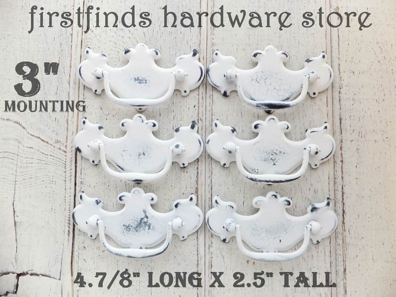 SET OF 6 Shabby Chic White Distressed Drawer Pulls Furniture image 0