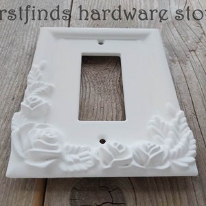 UNIQUE Rose GFI Light Switch Plate Electrical Outlet Cover Shabby Chic White Black Framed Rocker Painted Handmade Single Screws Included image 6