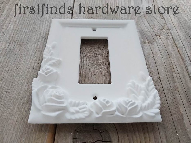 UNIQUE Rose GFI Light Switch Plate Electrical Outlet Cover Shabby Chic White Black Framed Rocker Painted Handmade Single Screws Included image 6