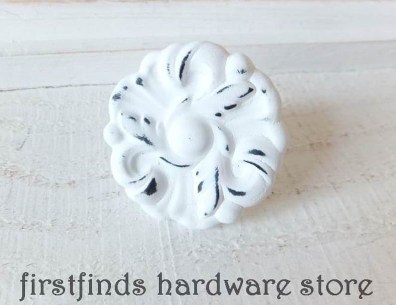 White Knob Shabby Chic Drawer Pull Hardware Farmhouse Kitchen image 0