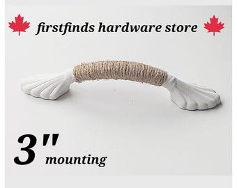 Seaside Rope Handle Nautical White Seashell Beach Decor Kitchen Cabinet Pull Door Painted Hardware Metal Furniture Screws Included 42 AVAIL