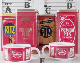 Mr. Christie Collectables Ritz Premium Plus Cracker Ceramic Soups Bowl Metal Tin Biscuit Canisters Containers 1990's Advertising Anniversary