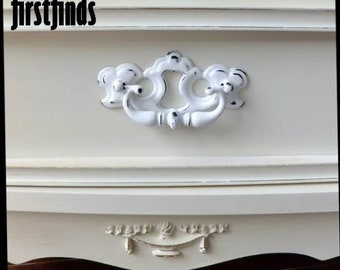 SETS of White Chippendale Swing Handles Vintage Shabby Chic Furniture Drawer Pulls Sussex Cabinet Hardware Screws Included 3inch Mounting