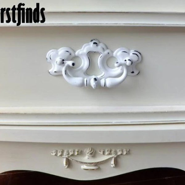 SETS of White Chippendale Swing Handles Vintage Shabby Chic Furniture Drawer Pulls Sussex Cabinet Hardware Screws Included 3inch Mounting