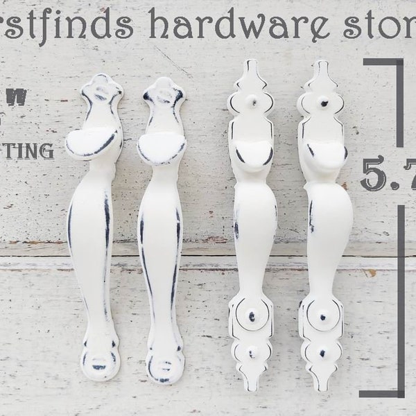 SETS OF 2 White Vertical Door Handles Kitchen Cabinet Pull Reclaimed Cottage Hardware Shabby Chic Distressed White Farmhouse Screw Included