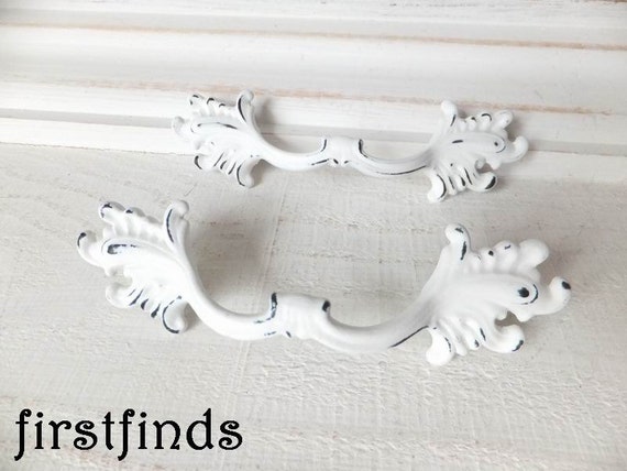 Set Of 2 Shabby Chic Drawer Pulls White Handles Hardware Etsy