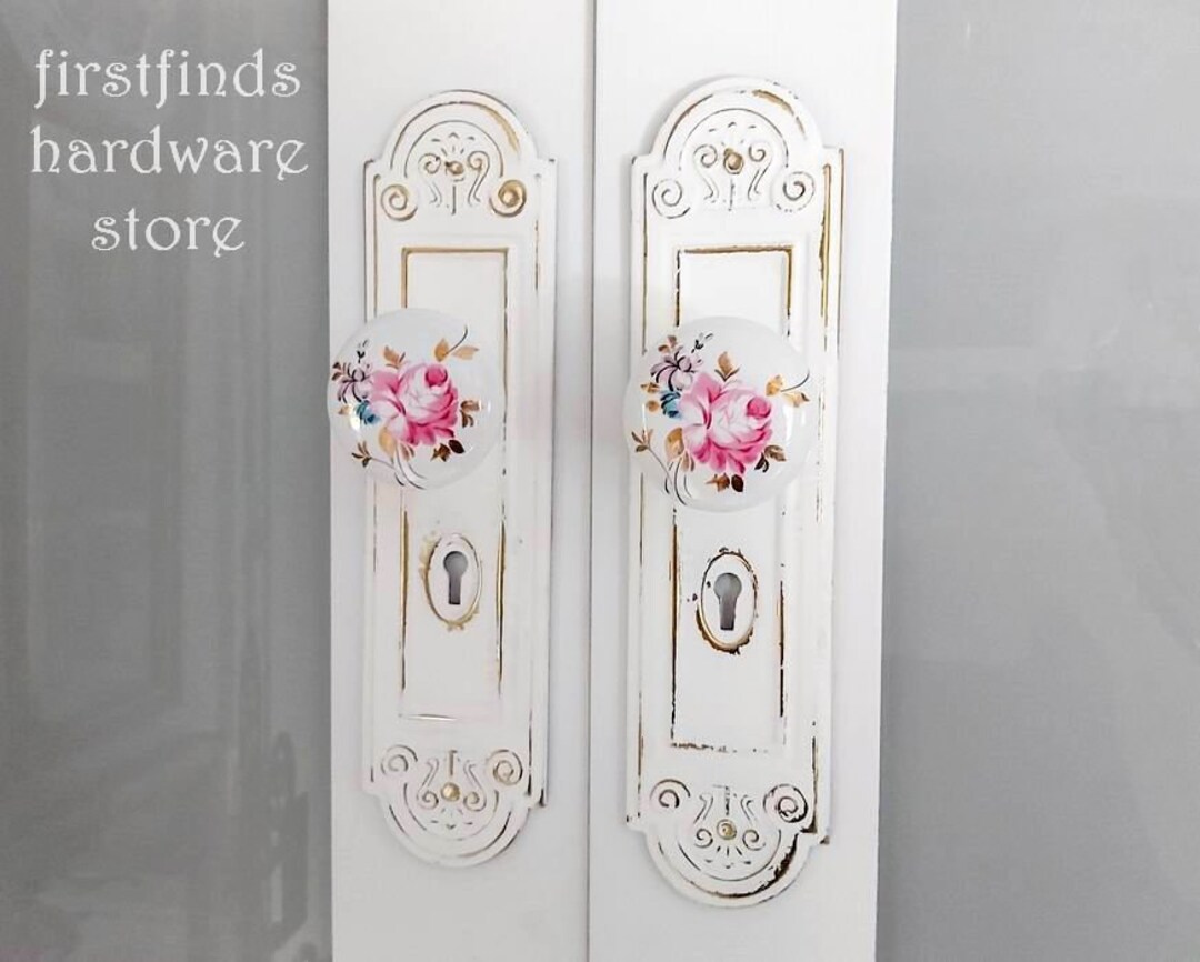 Decorative Door Pulls Large Ceramic Knob With Metal Plate