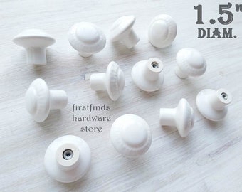 White Ceramic Farmhouse Knobs SETS OF Reclaimed Furniture Drawer Pulls Vintage Cabinet Door Hardware Kitchen Cupboard Handle Screws Included