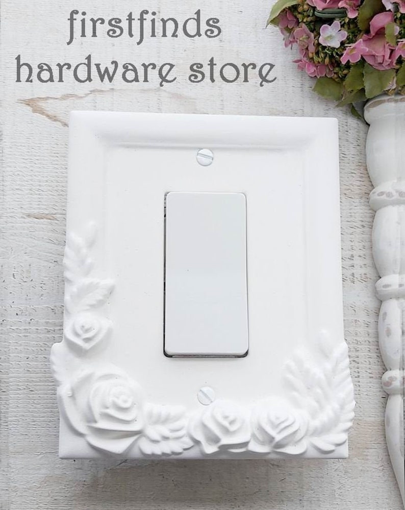 UNIQUE Rose GFI Light Switch Plate Electrical Outlet Cover Shabby Chic White Black Framed Rocker Painted Handmade Single Screws Included image 3
