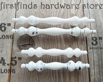 SETS of Finial Handles Long + Short Black + White Shabby Chic Drawer Pulls Farmhouse Hardware Cabinet Painted - 1" Screws Included / 3inch