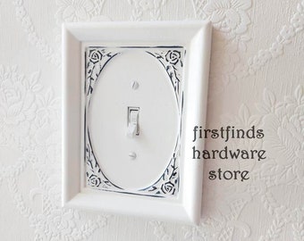 Framed Oval Custom Built Shabby Chic Rare Cottage Light Switch Plate Electrical Cover White Painted French Toggle Plastic Screws Included