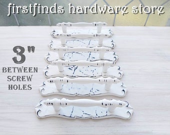 White Distressed Kitchen Cabinet Handle Shabby Chic Paint Metal Door Back Plate Drawer Carriagehouse Farmhouse Hardware Screws Include 3inch