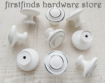 White Kitchen Knob Farmhouse Distressed Cabinet Pulls Painted Shabby Chic Furniture Hardware Dresser Drawer Cupboard Door Screw Inc 50avail