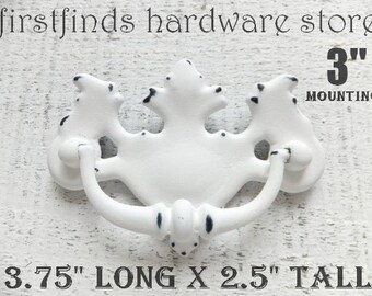 SETS OF Shabby Chic Drawer Pulls White Chippendale Swing Handles Hardware Brass Kitchen Canadian Maple Leaf Farmhouse Screws included 3inch