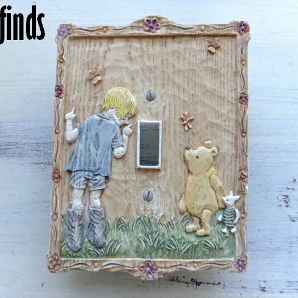 Single Electrical Switch Plate Cover Winnie The Pooh Vintage Resin Wall Light Bedroom Lightswitch Nursery Kids Room Brown Tan DETAILS BELOW