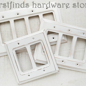 Farmhouse Shiplap GFI Wood Light Switch Covers Electrical Plates Rustic White Plug Outlets Painted Distressed Rocker Double Screws Included